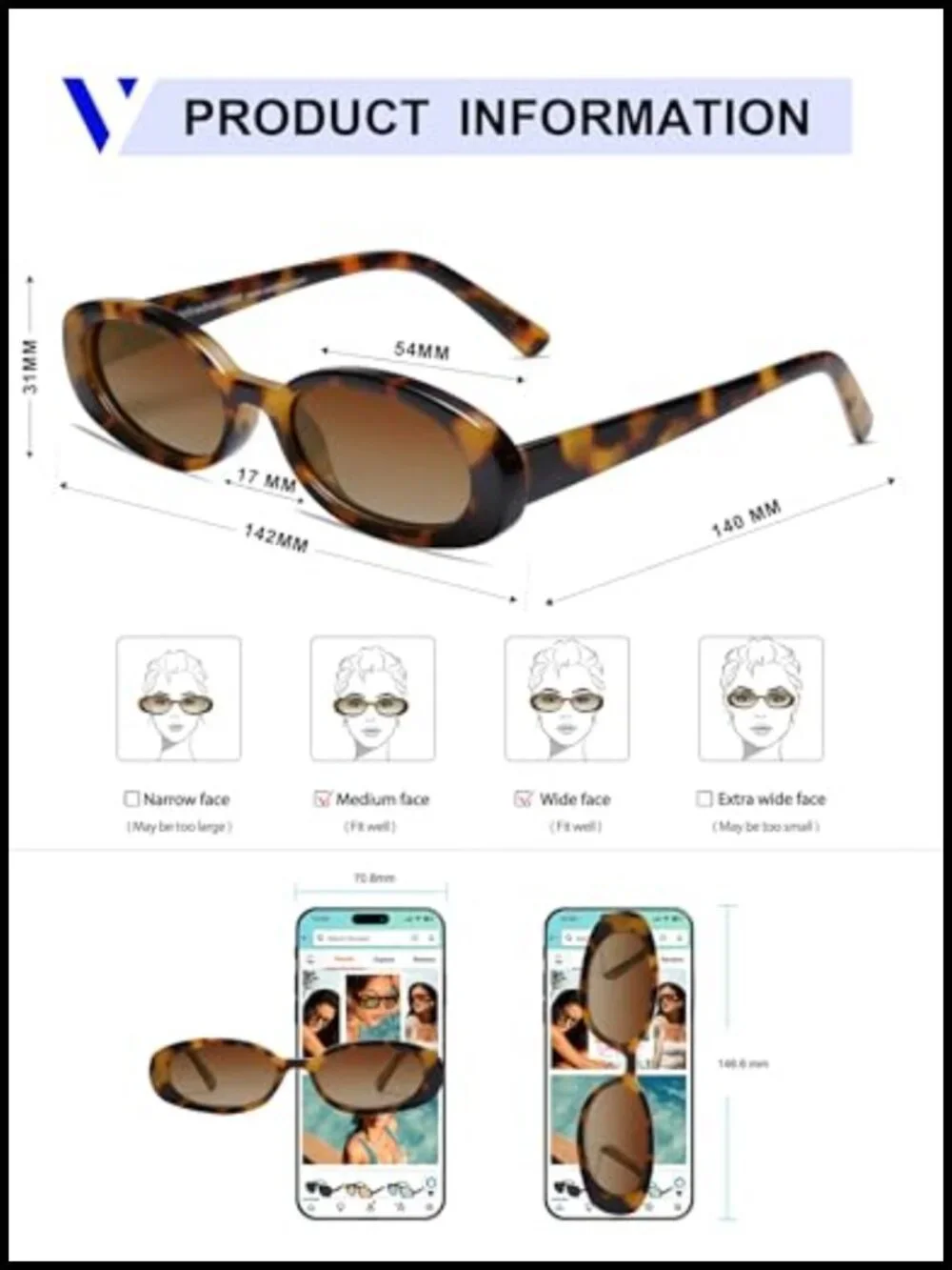 Retro Oval Polarized Sunglasses UV400 Small Fit Women Men 90s Style